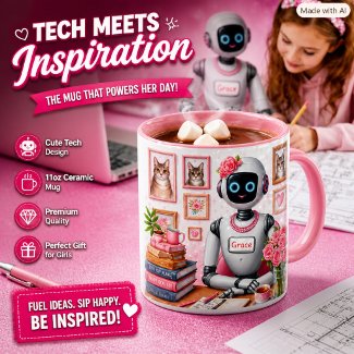 AI Robot Tech Girl Pink Robotics Gift