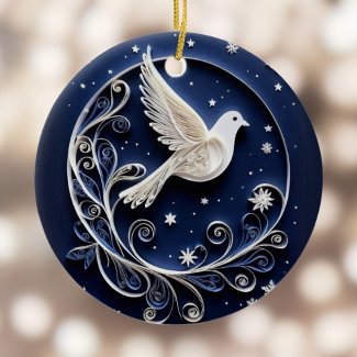 Peace Dove White Bird Blue Christmas Night Stars