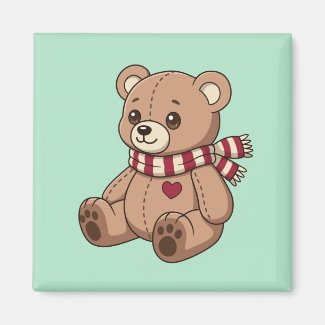 Cute Teddy Bear with Striped Scarf Green