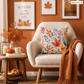 Autumn Botanical Leaves Decorative Throw Pillow