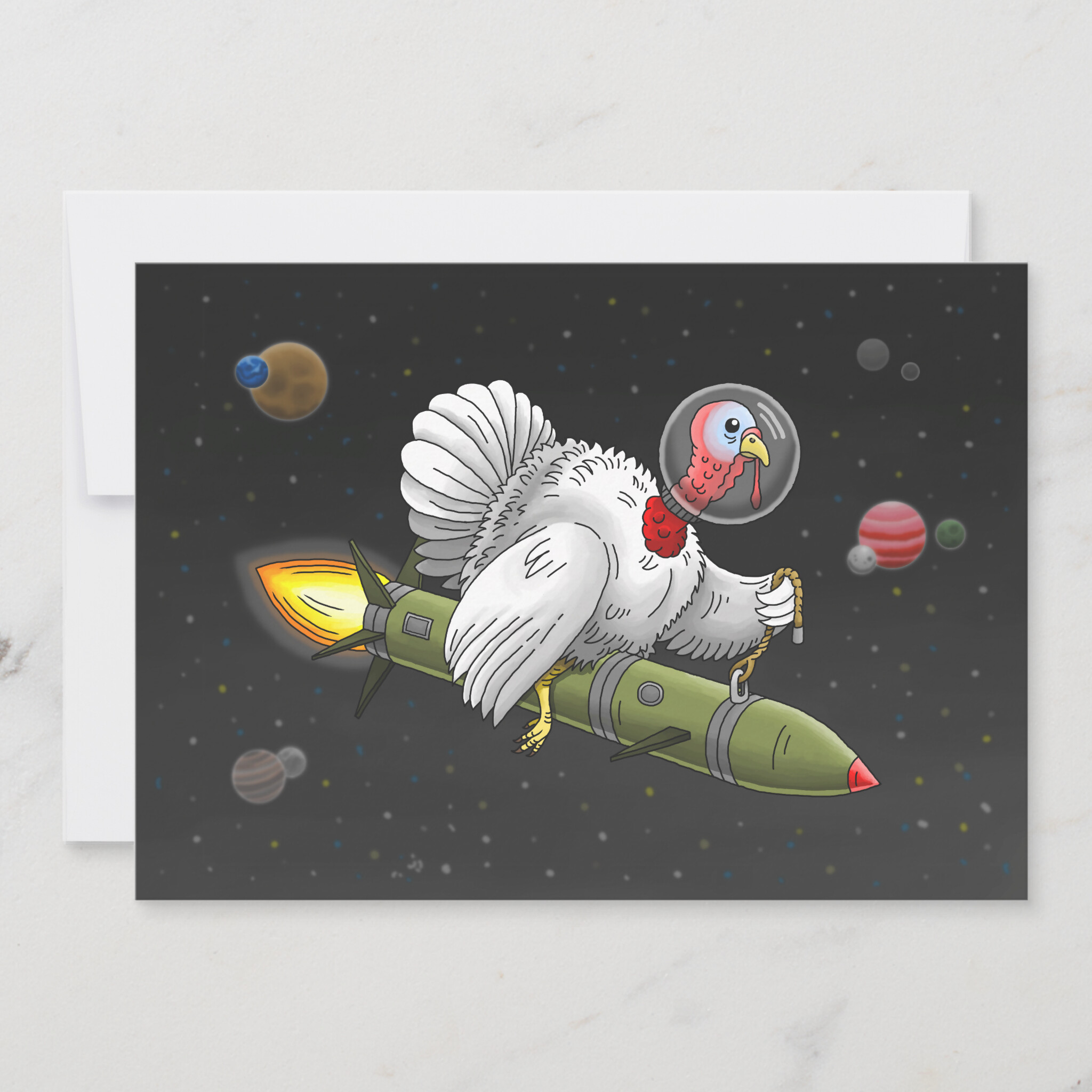 Zazzle Thanksgiving Rocket Turkey Holiday Card (Front).png