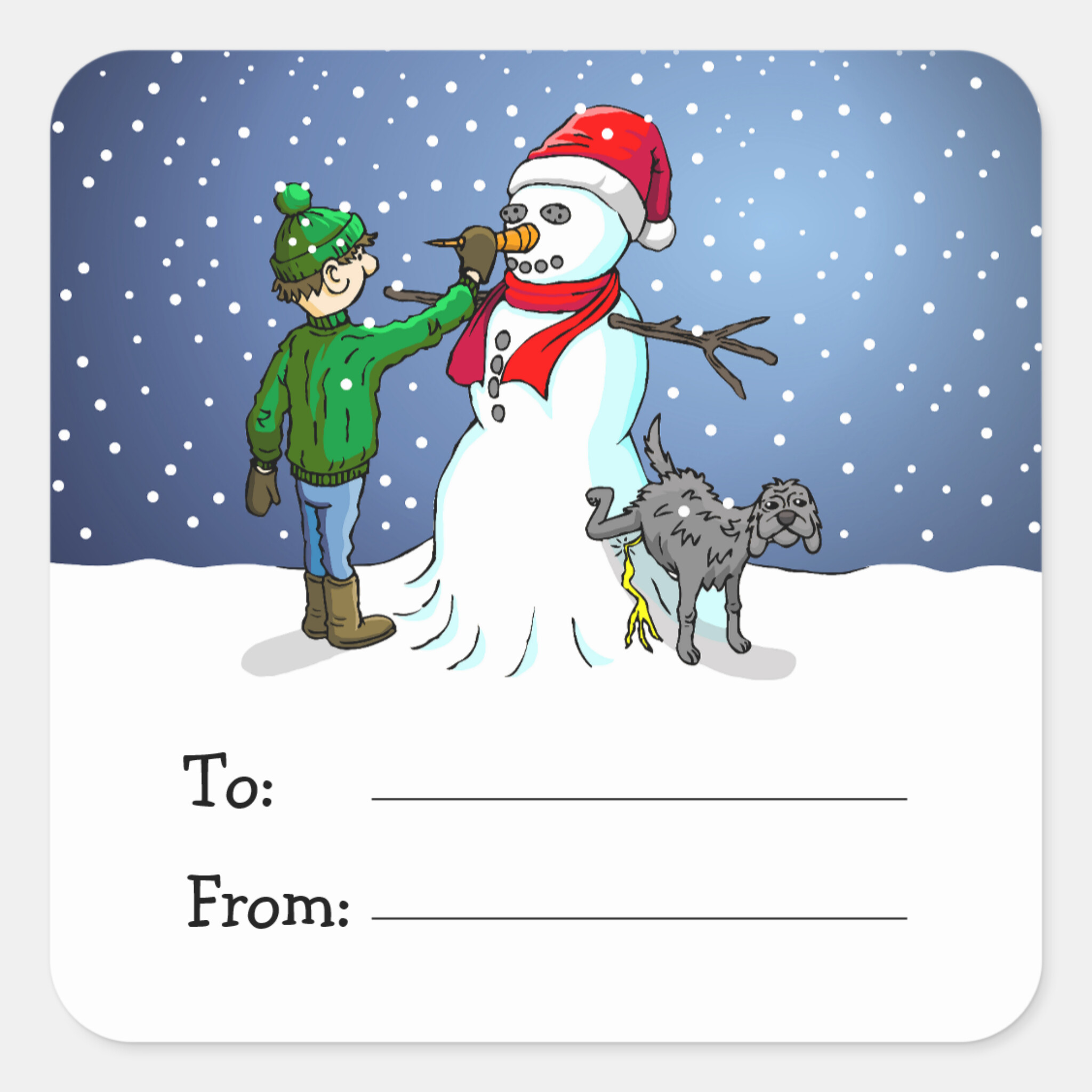 Zazzle Making a Christmas Snowman Square Sticker (Front).png