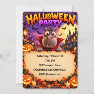 Funny Vampire Hippo Halloween Party Invitation